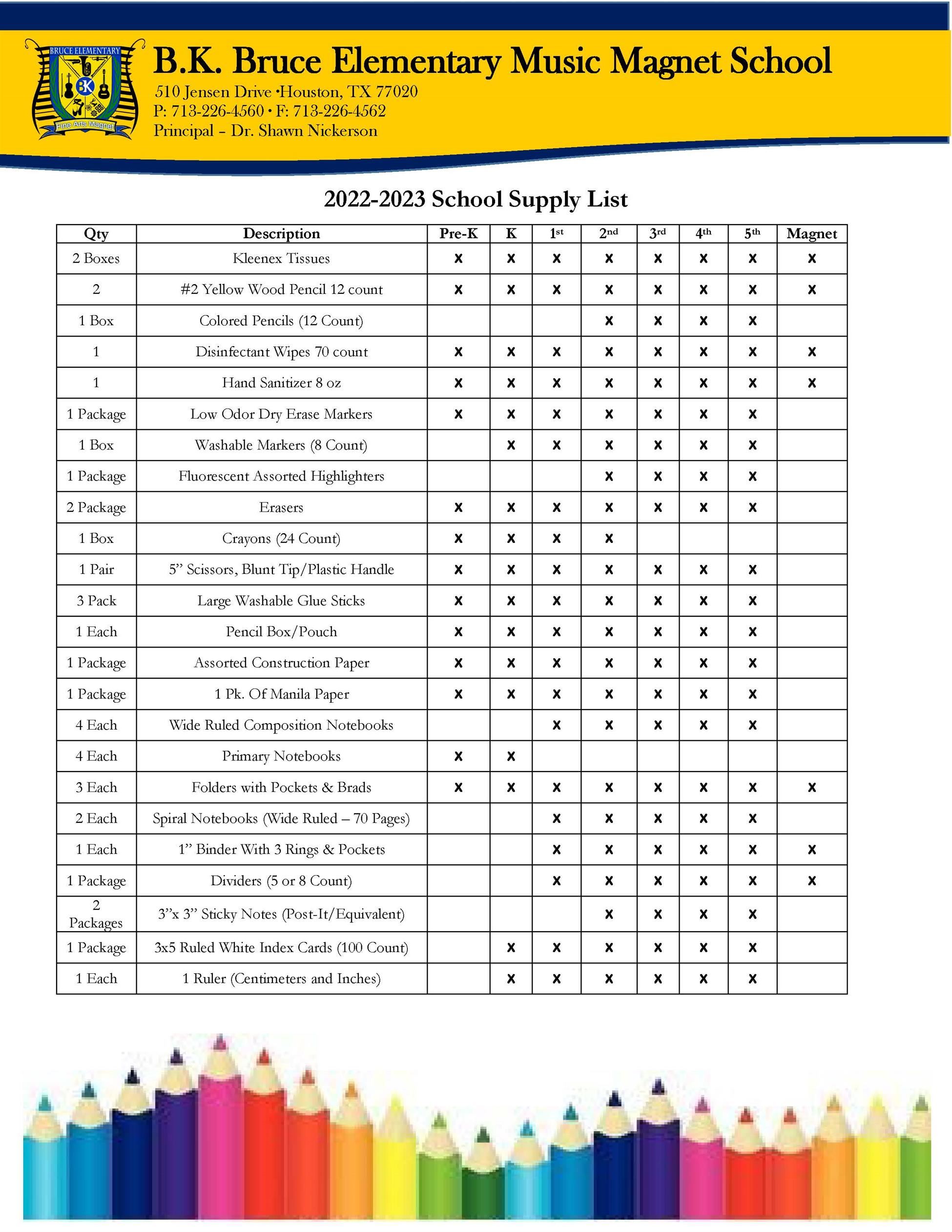 22-23 School Supply List 